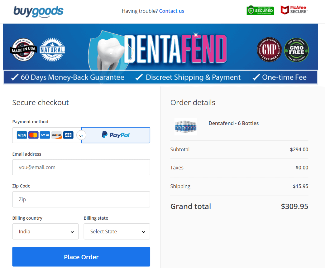 Dentafend cart checkout